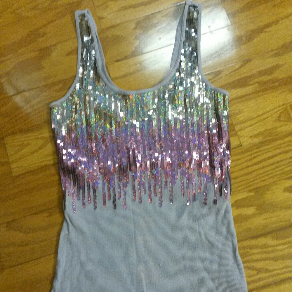 Express size small purple ombre sequin tank
